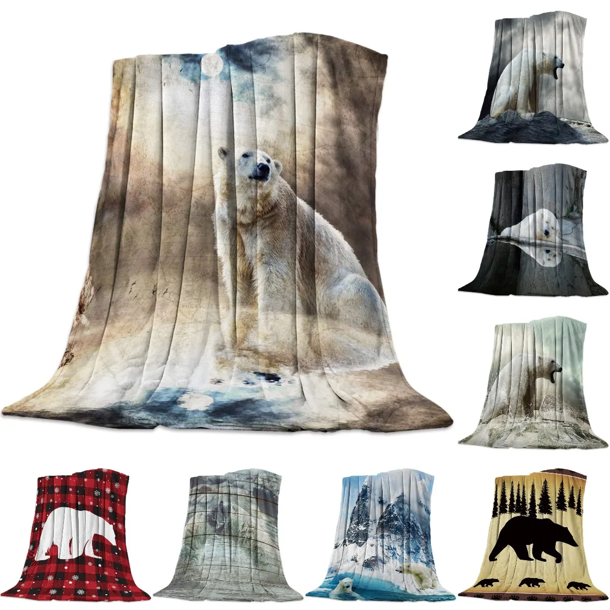 

Moon Polar Bear Waves Flannel Blanket for Bed Sofa Portable Soft Fleece Throw Blankets Funny Plush Bedspreads Queen King Size
