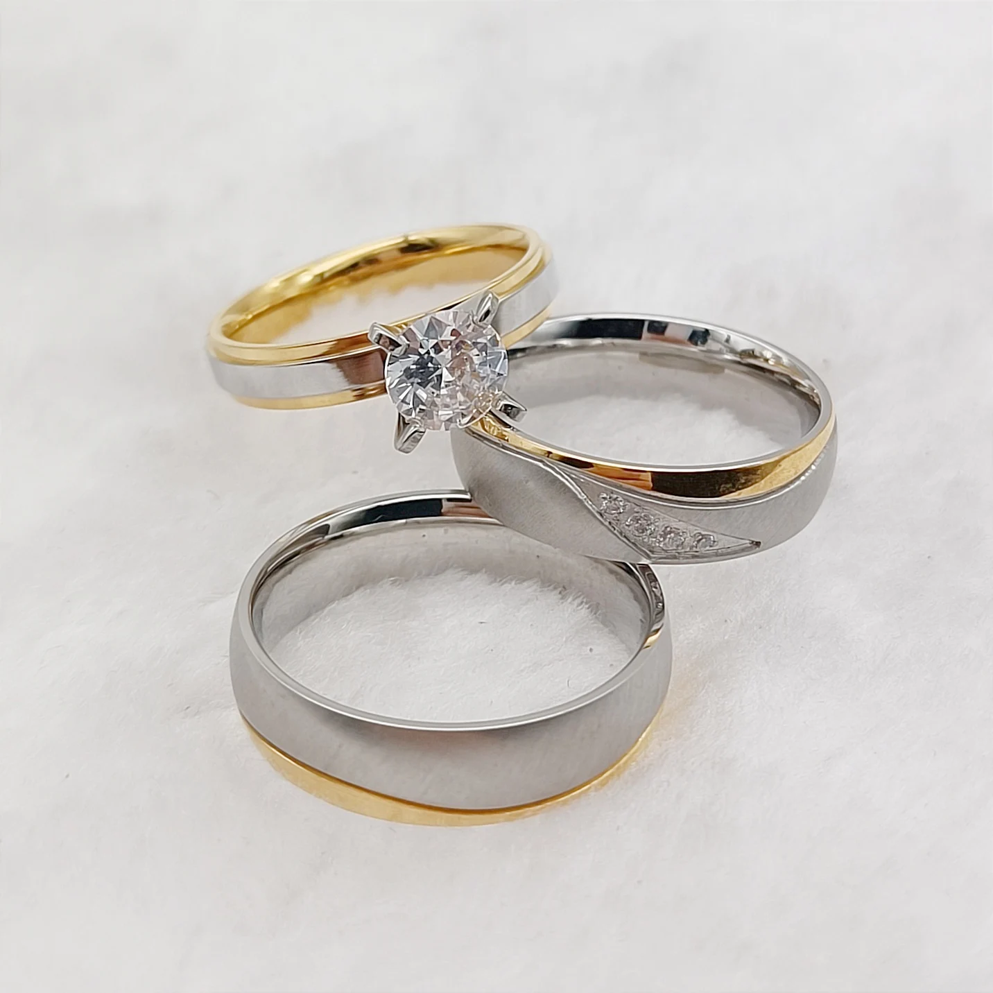 

Wedding Engagement Rings Sets for Men and Women Stainless Steel Cz Diamond Couples Jewelry joyas al por mayor