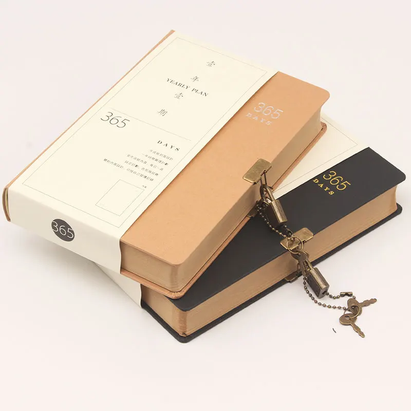 

Retro 365 Days Diary Notepad Book Journals Agenda Planner Thick Paper Notebook with Lock Thickened Kraft Paper Office Notebook