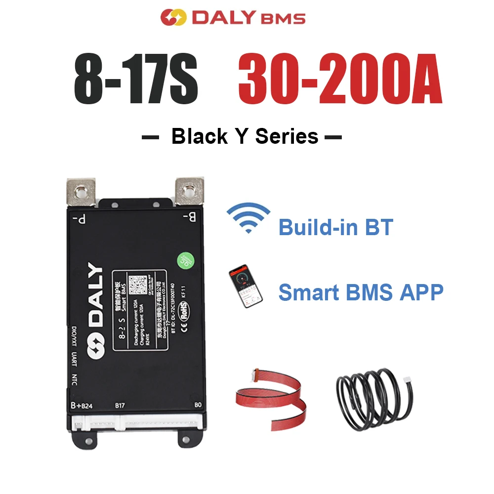 Фото Daly Black Smart BMS 7-17S Автоматически Identified 30A 40A 60A 80A 100A 120A 150A 200A Встроенный BT UART Li-ion LFP LTO Баланс №1