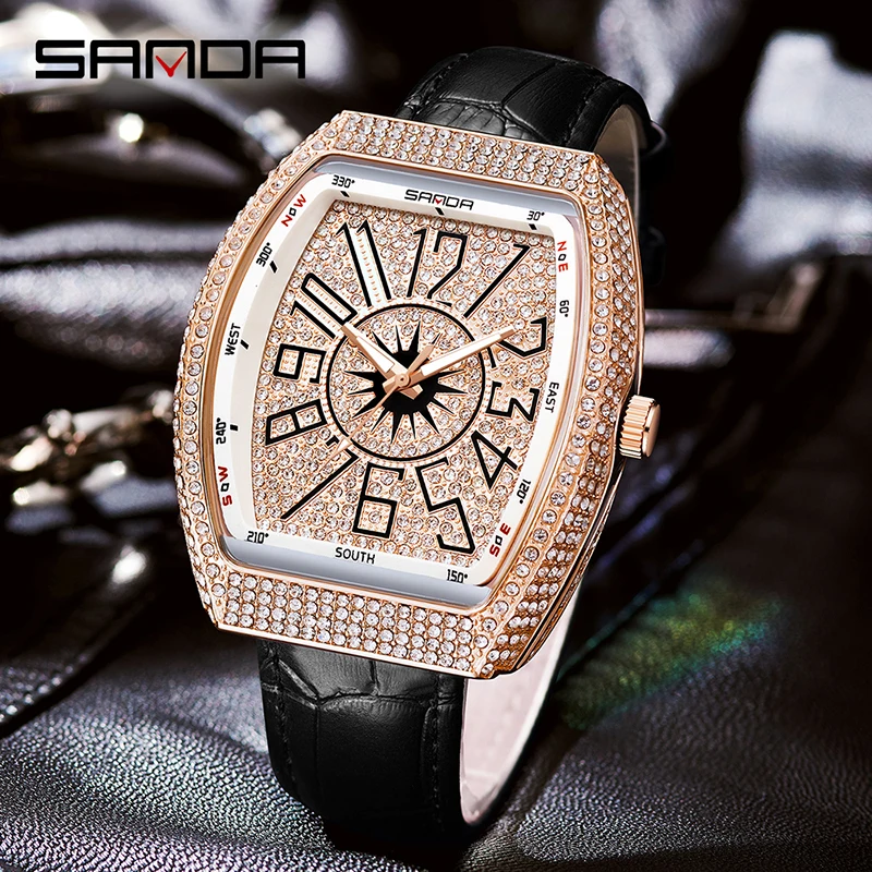 

SANDA Top Luxury Brand Men Wrist watch Rose Gold Diamond Dial Waterproof Quartz Men's Watch Clock Business Watches Orologio Uomo