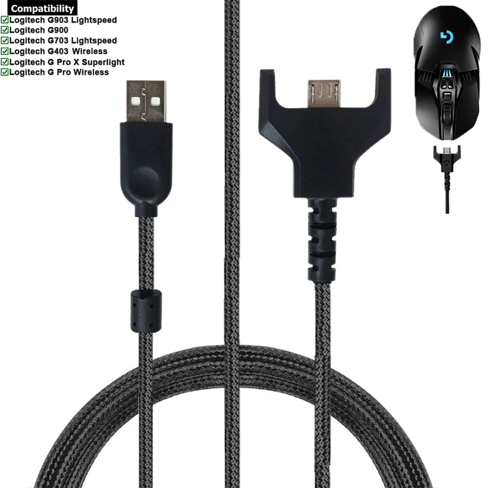 Сменный Плетеный USB-кабель для зарядки и передачи данных для Logitech G403 G703 G900 G903 Lightspeed G Pro X Superlight беспроводная мышь