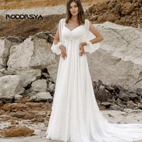 sexy v neck wedding dress 2022 split long sleeves sweep train bridal gown lace up vestido de noiva new style for women chiffon