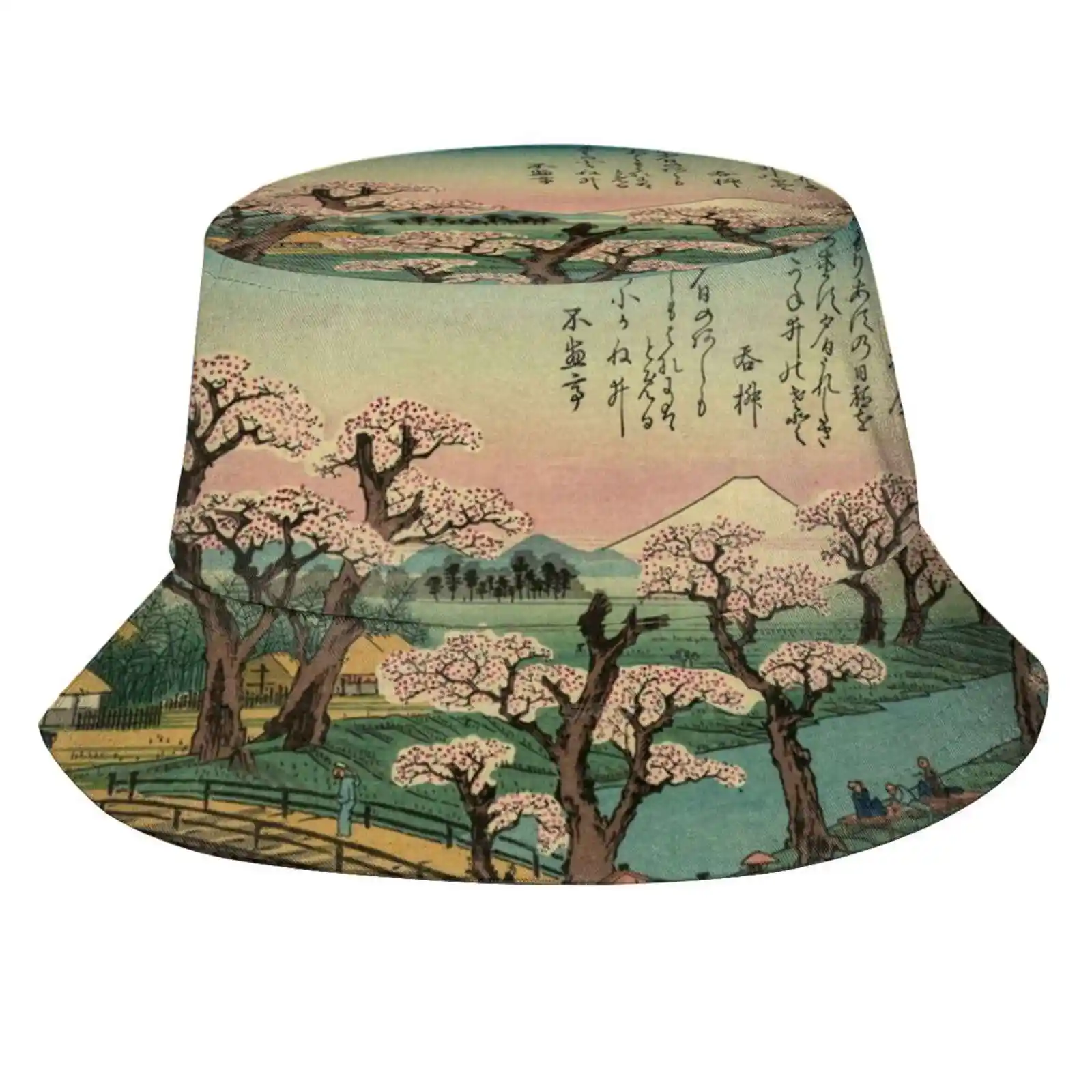 

Bridge In Japan Fisherman'S Hat Bucket Hats Caps Japan Bridge Cherries Cherry Blossom Graphic Geisha
