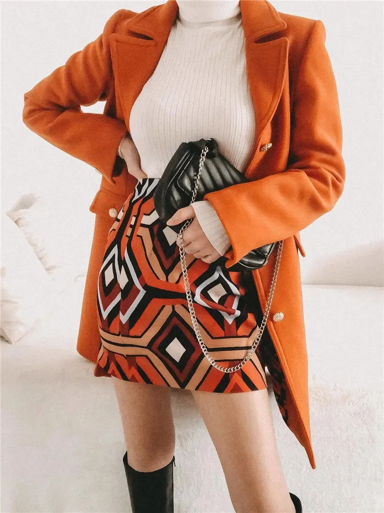 

TRAF Women Skirt Zar High Waist Short Skirts Woman Geometric Print Vintage Mini Skirt Y2k Fashion 2022 Streetwear Elegant Skirts