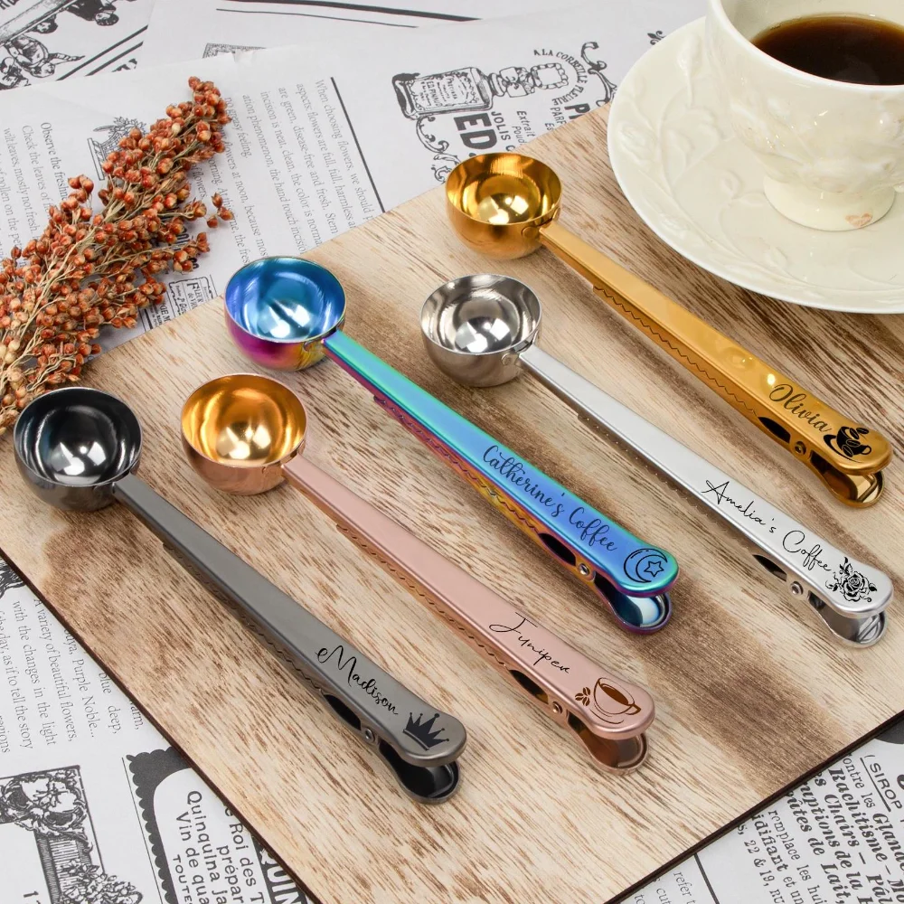 Кофейная ложка и зажим на заказ мерная для кофе из нержавеющей стали свадебный