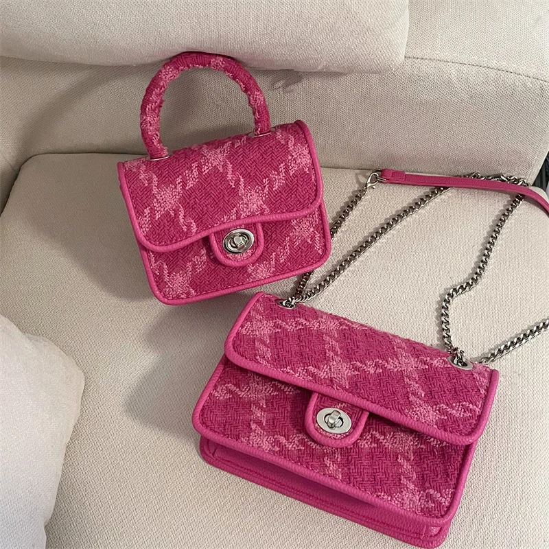 

Rose Pink Women Lock Shoulder Bags Luxury Plaid Ladies Small Square 2023 Bag Fashion Design Female Clutch Purse Handbags