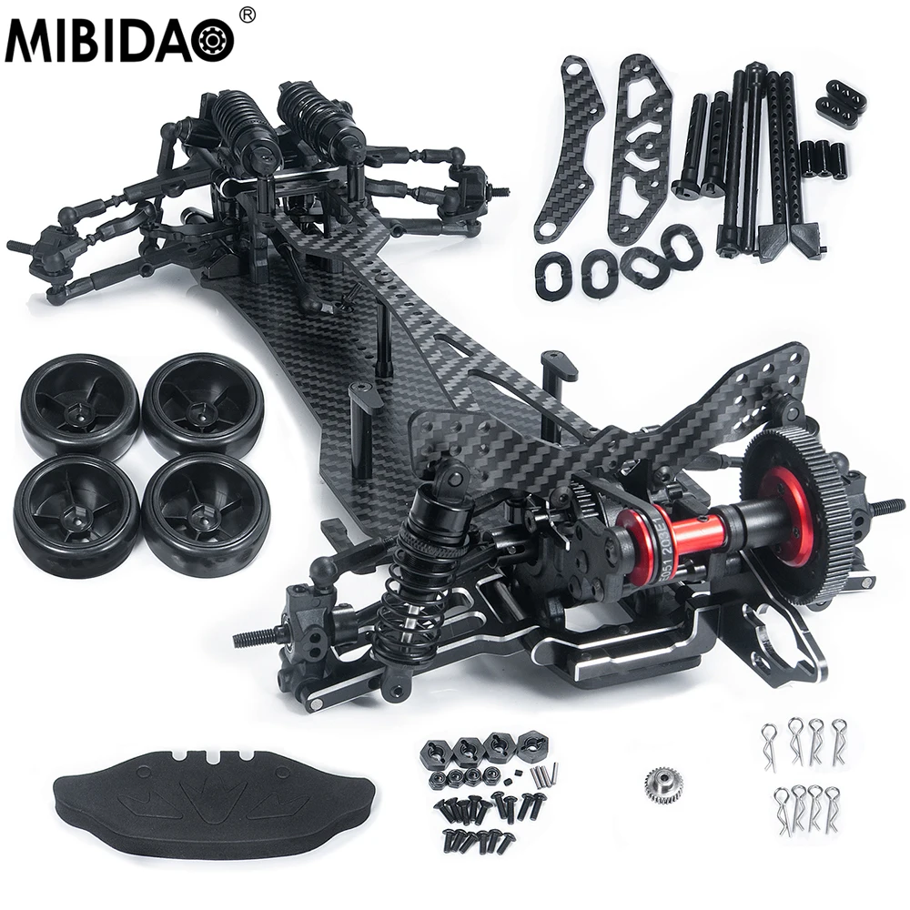 

MIBIDAO Metal Alloy & Carbon Fiber Frame Chassis with Shock Absorbers Wheels Belt Drive For 1/10 Sakura D5S RC Drift Car Parts