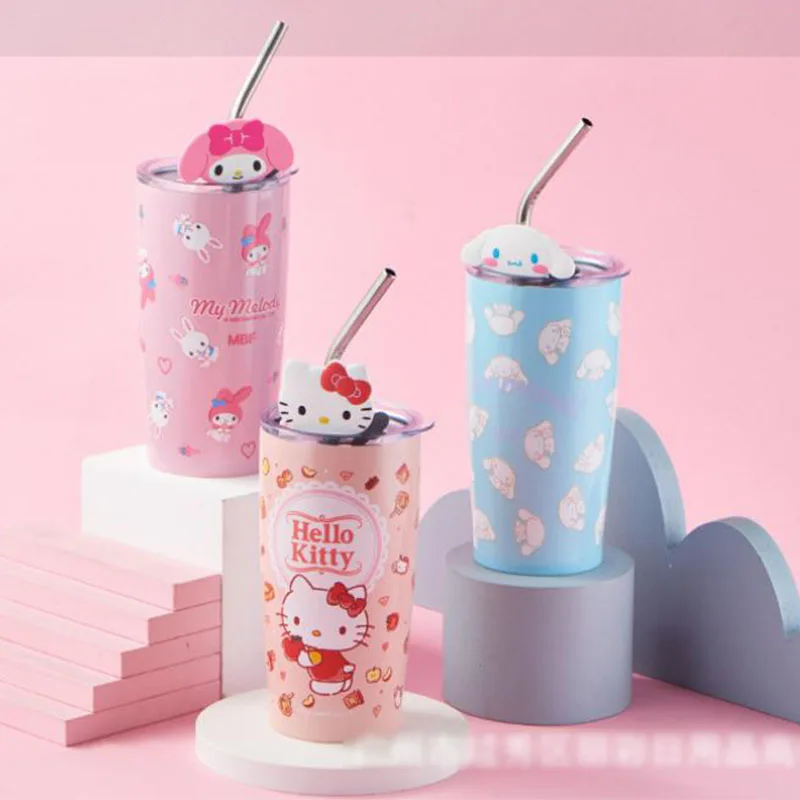 

Кавайная милая игрушка My Melody Cinnamoroll Hellow Kitty Sanrio плюшевая мультяшная Милая соломенная чашка для молока и чая аниме плюшевые игрушки для девоч...