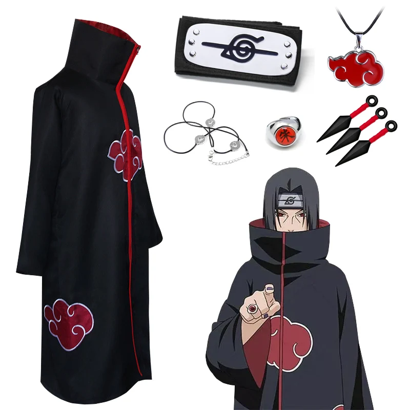 Itachi Cosplay Costume Anime Cape Akatsuki Cloak Red Cloud Cloak Cosplay Sasuke Uchiha Clothing Robe for Adult and Kids