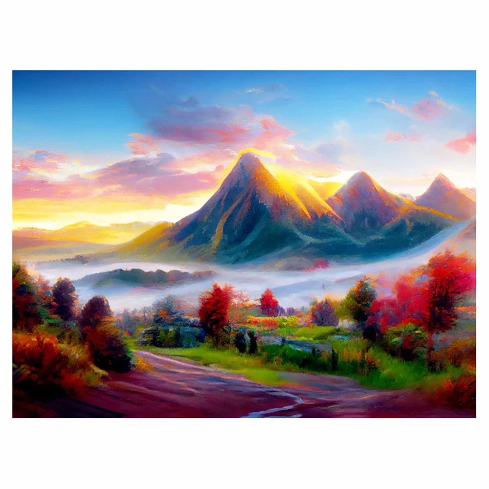 

DIY 5D diamond painting cross stitch set MOUNTAIN SUNRISE full diamond embroidery mosaic decorative painting gift