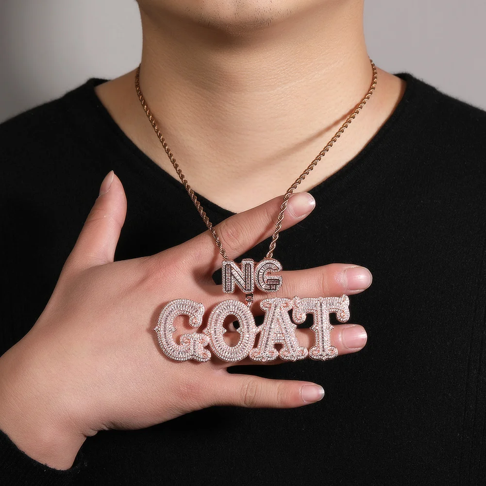 Uwin Custom Double Layer Name Pendant For Women Baguette Cz Letters Necklaces Iced Out Cubic Zirconia Fashion Jewelry Gifts