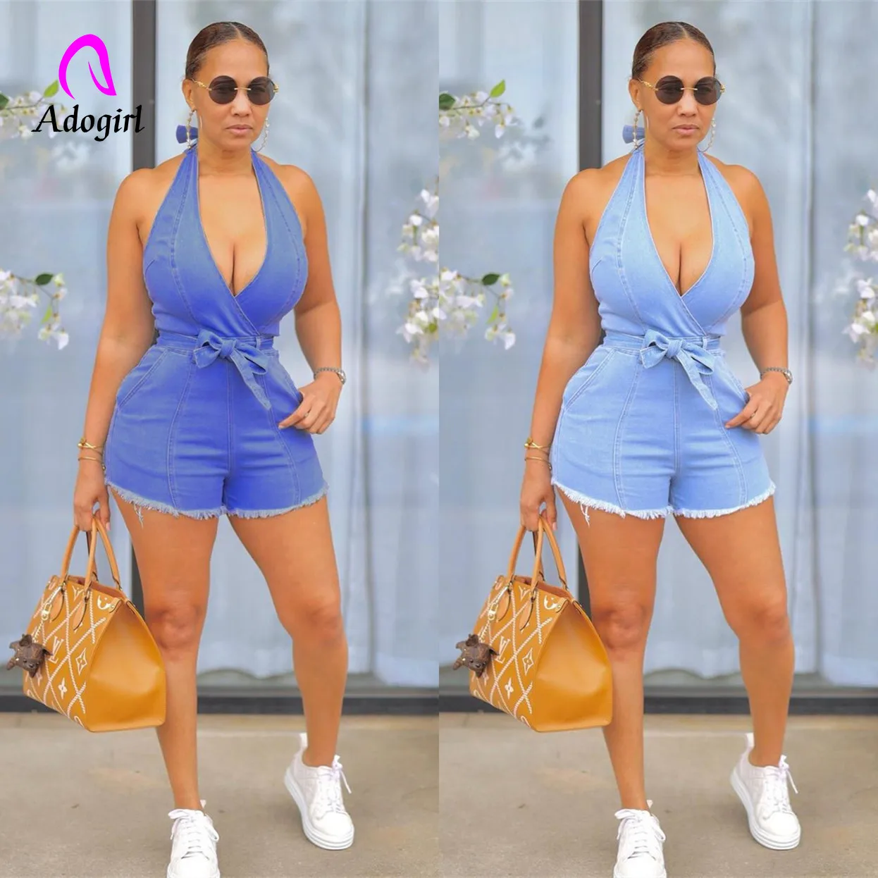 

Denim Playsuits 2022 Summer Solid Off Shoulder Shorts Jumpsuits Sexy Deep V Neck Backless Night Club Party One Piece Overalls