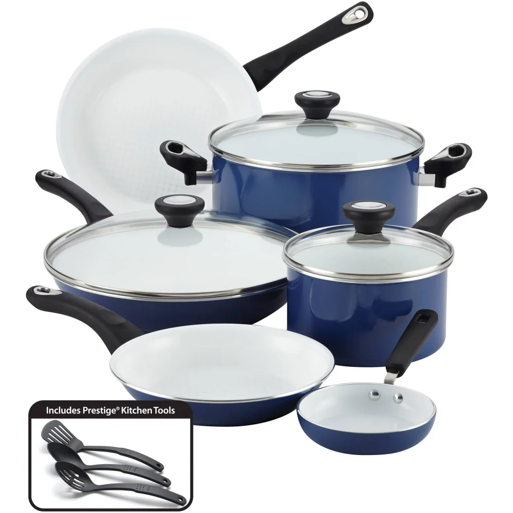 

12-Piece PURECOOK Ceramic Nonstick Pots and Pans Set/Cookware Set, Blue