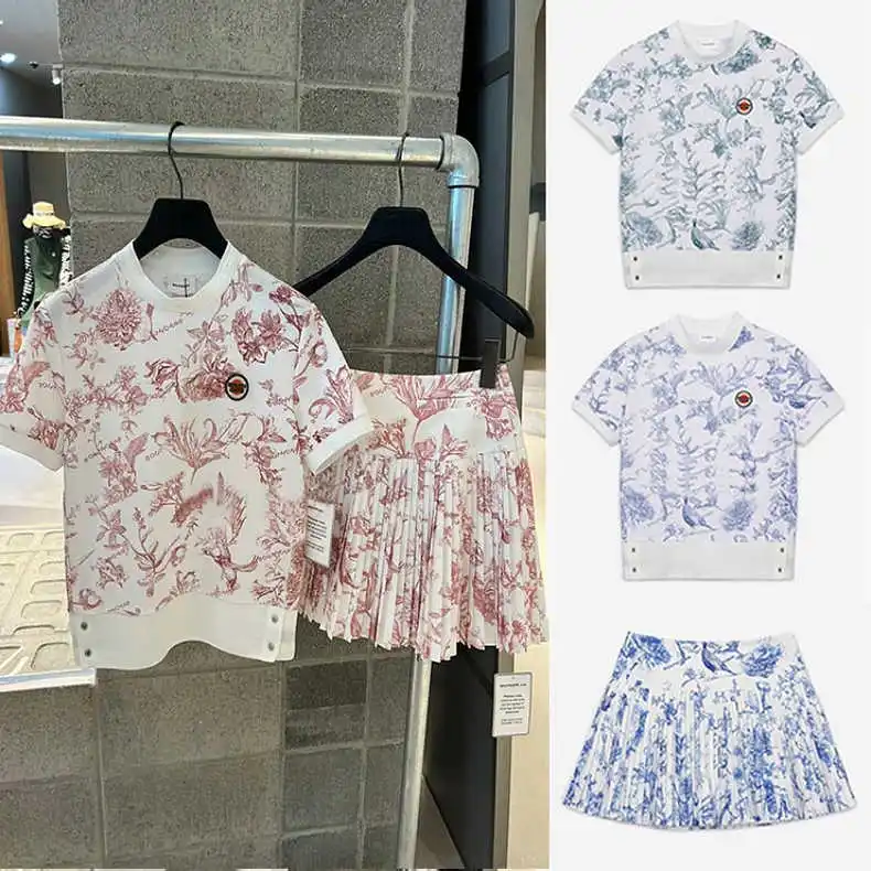 

South cape 23 Korea Golf Print Set Ladies Summer Outdoor Sports Short Sleeve Fashion Casual Print Pleated Short Skirt