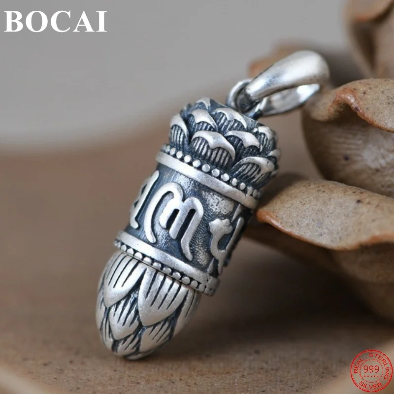 

BOCAI 2022 Trendy S999 Sterling Silver Pendants New Fashion Six Syllable Mantra Lotus Gawu-Box Pure Argentum Jewelry for Women