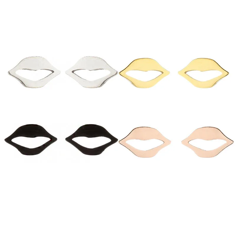 

Wholesale 12Pairs Tiny Cutes Lips Stainless Steel Earrings Studs For Women Fashion Brincos Jewelry Gold Rose Gold Black Colors