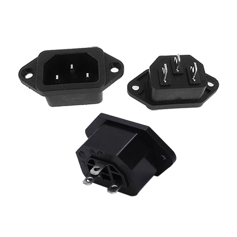 

6 Pcs AC 250V 10A IEC 320 Sockets Black: 5 Pcs 3P C14 Male Plug Panel Power Inlet Sockets Connectors & 1 Pcs C13 Panel Mount Plu