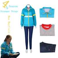 stranger things season four max mayfield blue sweater cosplay costume t shirt uniform jeans eleven girls women fashion outfit