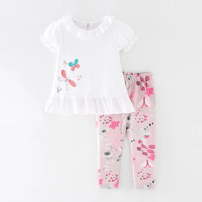 

Качественная футболка и штаны для девочек из 100% хлопка, детская одежда, костюм для младенцев, детский мультяшный наряд с коротким рукавом, к...