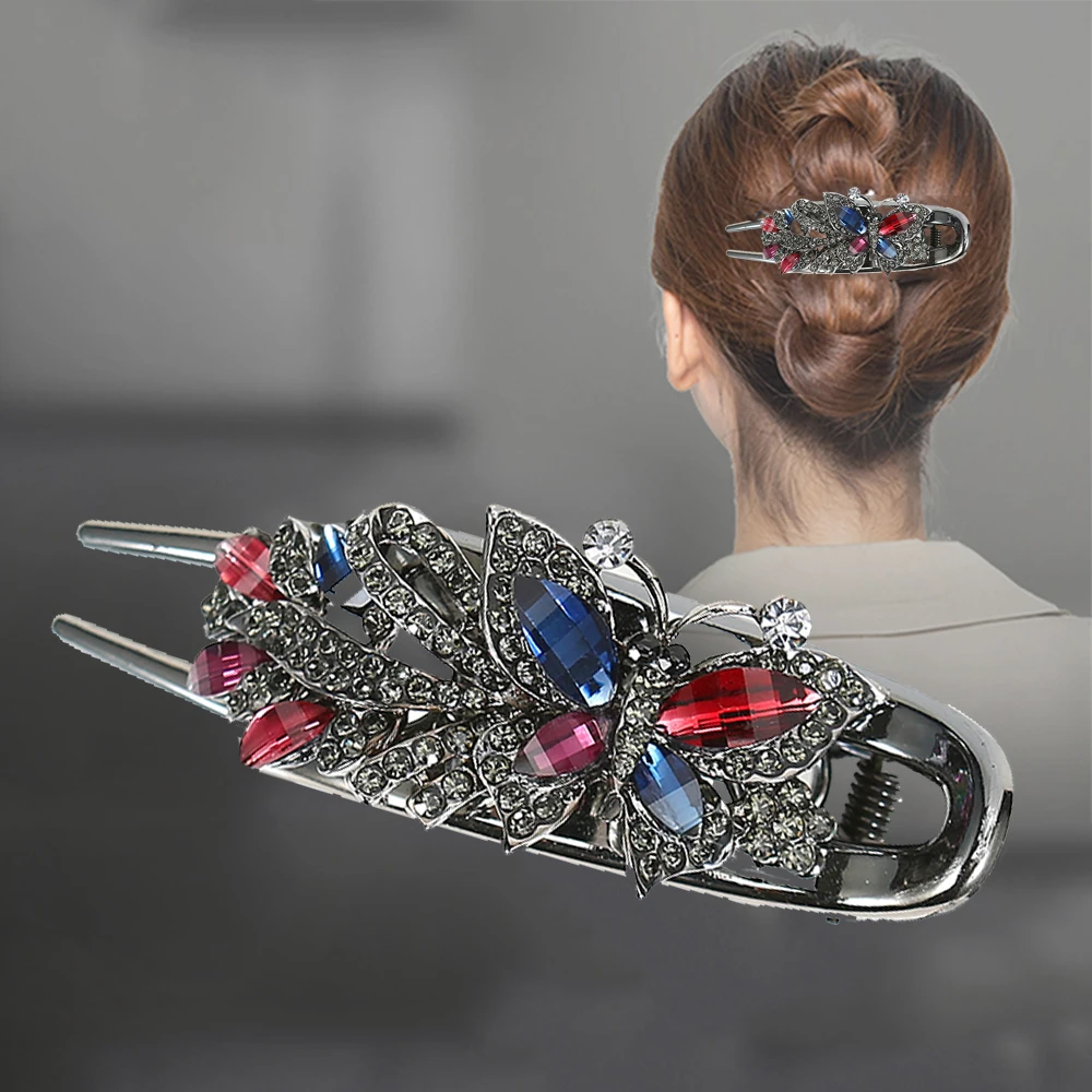 

Female Hairgrip Rhinestone Flower Duckbill Hair Clip Claw Barrettes Vintage Butterfly Hairpin Ponytail Hair Accessories Headwear