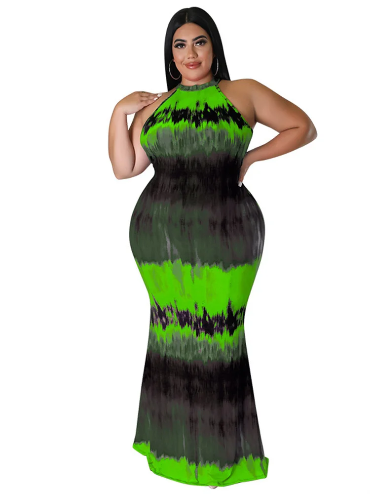 Plus Size Dress Women New in Summer Fashion Tye Die Sleeveless Maxi Long Dress Hip Wrap Sexy Women Who 3xl 4xl 5xl 6xl