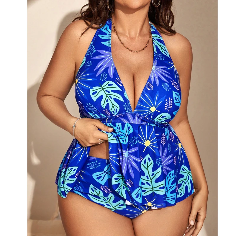 

Новинка 2024, купальники-танкини с принтом, женский купальник, женская пляжная одежда с юбкой размера плюс