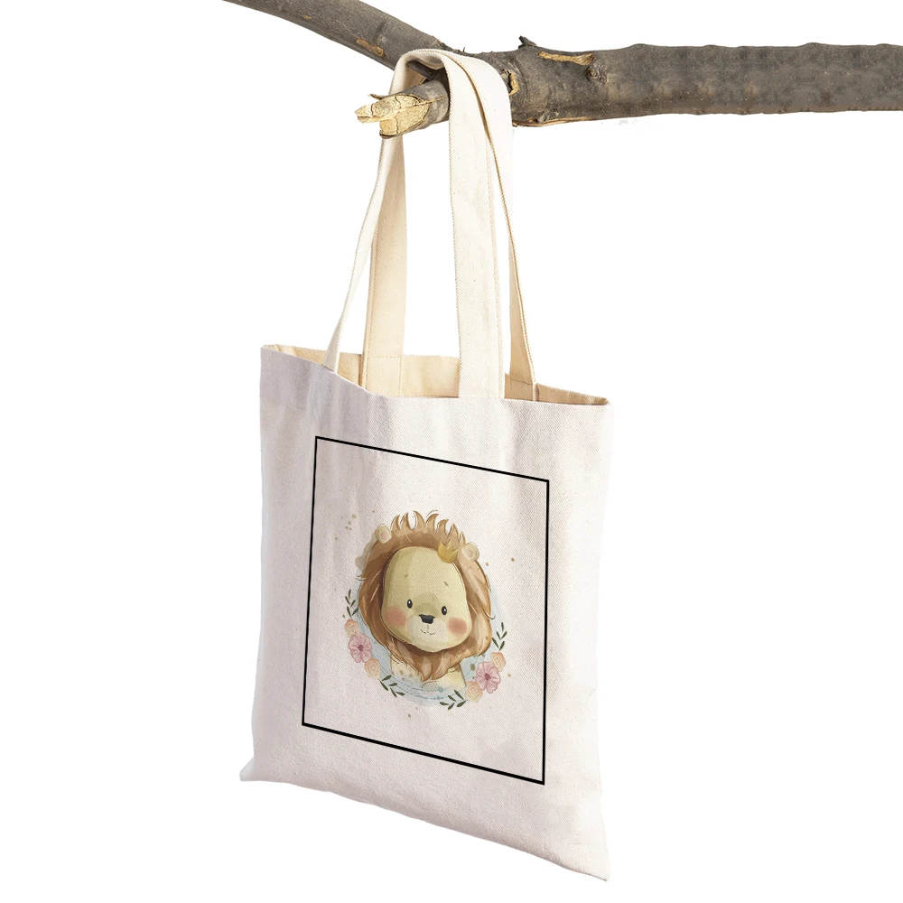 

Cartoon Animal Children Supermarket Shopper Bag Travel Tote Handbag Casual Rabbit Fox Lion Giraffe Fashion Women Shopping Bags