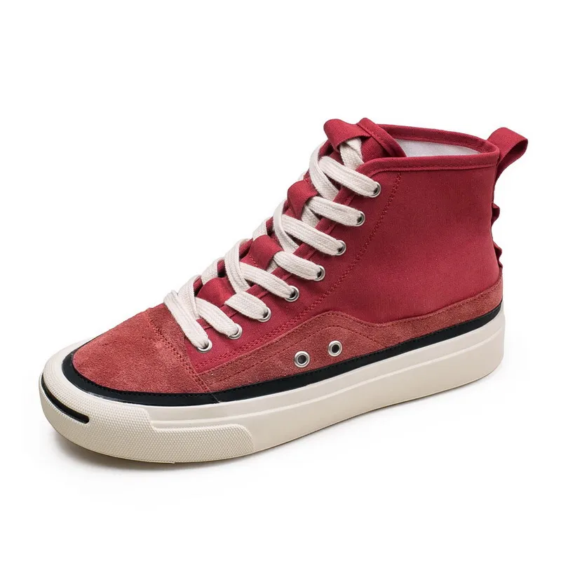 

Spring Fall Mens Red Casual Shoes High Top Male Canvas Breathable Younger Platform Trending Leisure Sport Zapatos 38-44 ERRFC