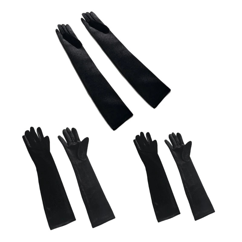 

Women Velvet Carnival Gloves Long Sleeve Wedding Banquet Dress Glove Solid Color