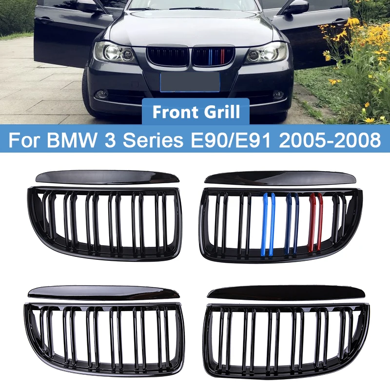 

Car Front Bumper Double Line Kidney Grille M Color for BMW 3 Series E90/E91 Racing Grille 323I 328I 335I 330I 325I 2005-2008