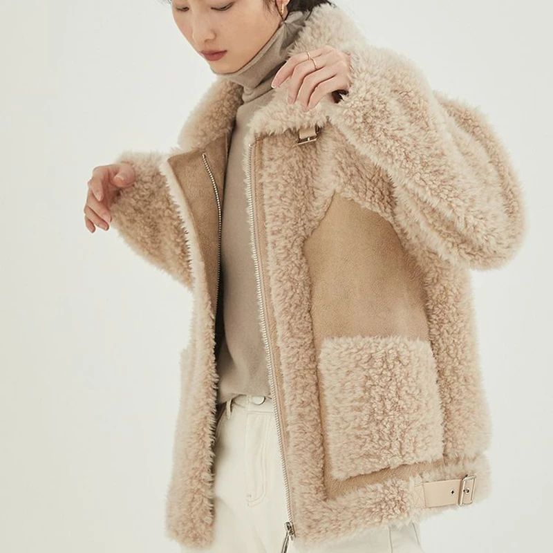 Lapel Fur Coat Women Thick Warm Loose Lambs Wool Coat Winter Fashion 2022 New Female Plush Jacket With Pocket Teddy Coat
