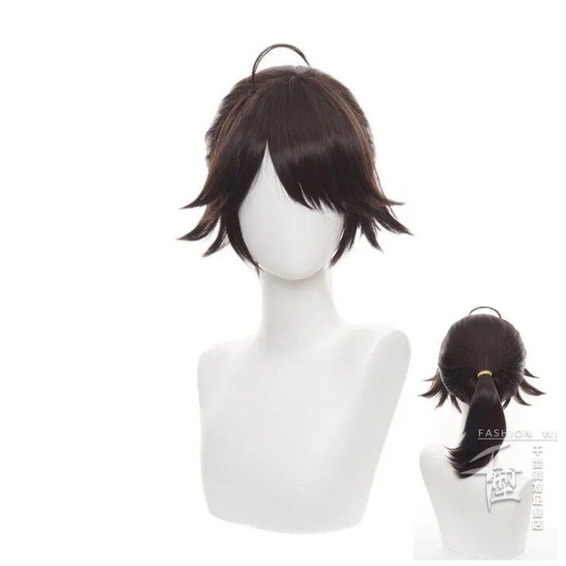 

Anime Identity V Luca Balsa Wig Cosplay Costume Brown Short Ponytail Hair Wigs for Halloween Party Carnival Role Play