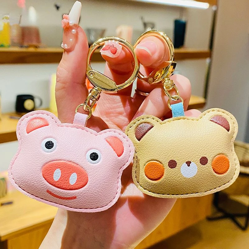 

1pc Cartoon Animal PU Leather Keychain Lovely Panada Cat Pig Dog Doll Key Ring for Women Girl Kids Bag Airpods Key Chain Gifts