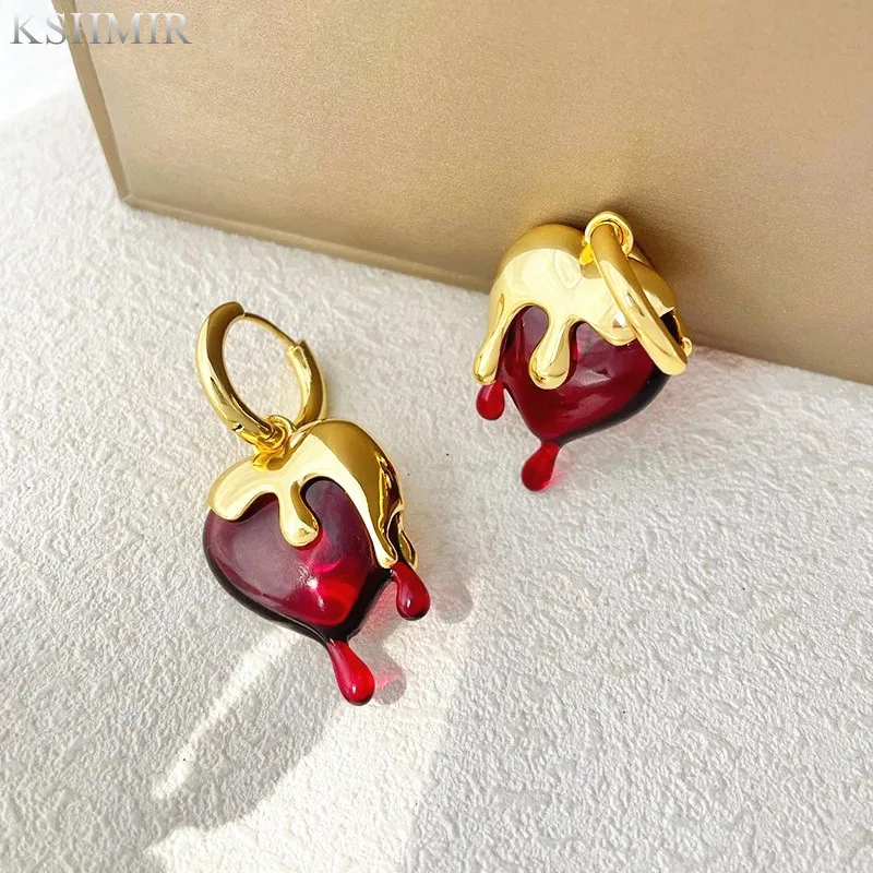 

Delicate Jewelry Irregular Heart Earrings 2022 New Trend Vintage Temperament Red Resin Drop Earrings For Girl Lady Gifts