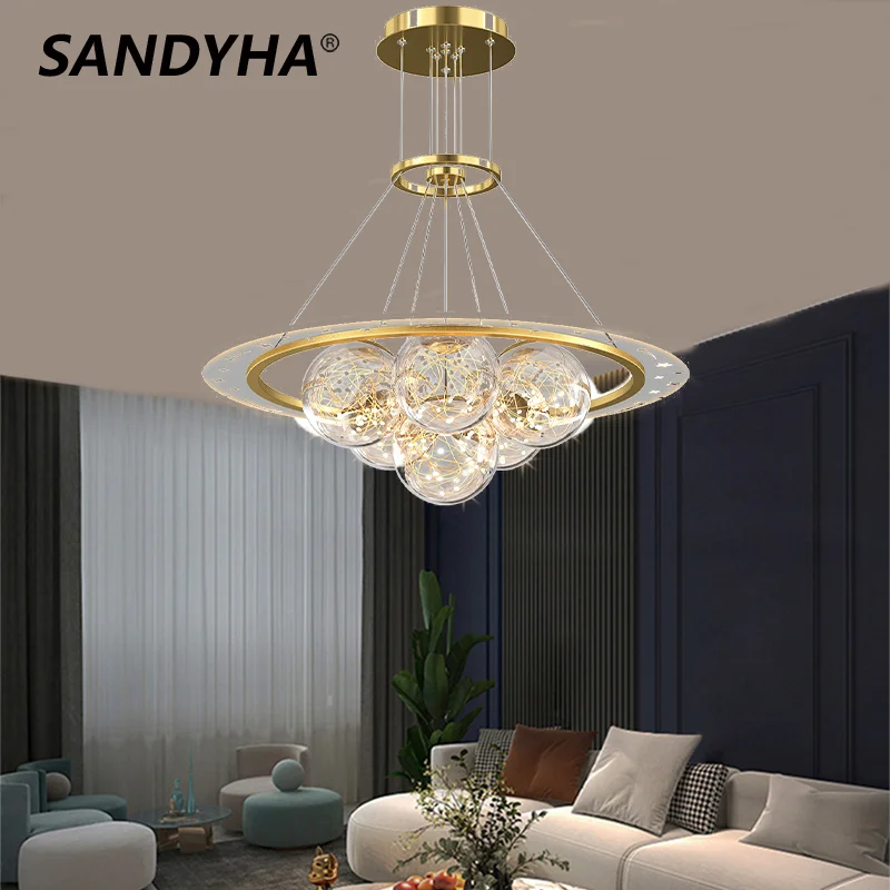 

SANDYHA Lampadario Led Da Soffitto Lustre Colgante Techo Chandeliers Luminaria Pendente Lights Glass Lamp Para Sala De Jantar