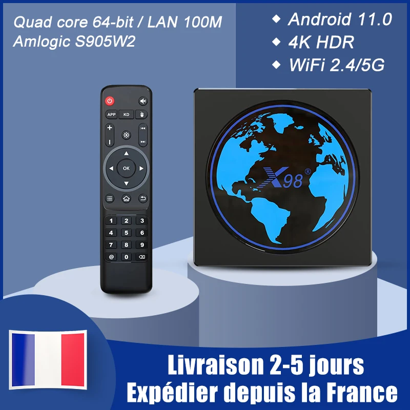 

X98 MINI Smart TV BOX Amlogic S905W2 4K Android 11.0 Dual Wifi 2.4/5G 4GB 32GB 64GB Quad Core Ship From France Android TV Box
