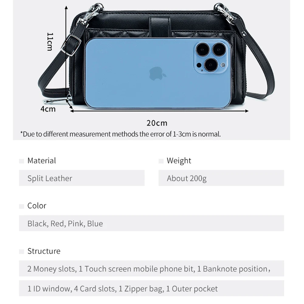 Luxury Leather Women Clutch Wallet Mini Crossbody Bags Ladies Transparent Touch Screen Phone Holder Purse Small Shoulder Bag