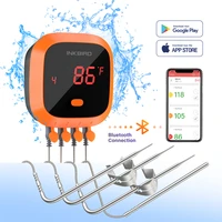 inkbird bluetooth connection waterproof bbq meat thermometer with 4 stainless steel temperature sensors for grills oven smokers