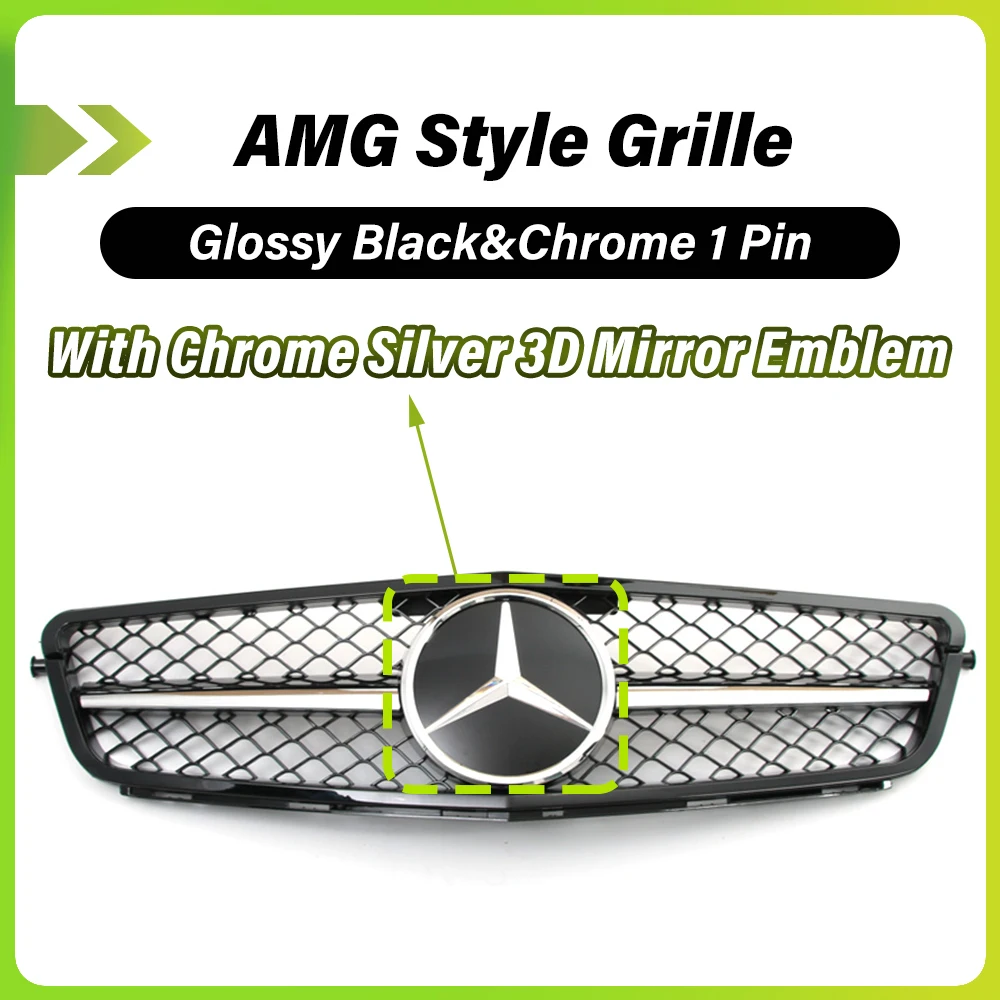 

Хромированная 1-контактная решетка переднего бампера в стиле AMG с зеркалом, 3D эмблемой, логотипом для Mercedes Benz C-Class W204 2008-14 C200 C250 C280 C350