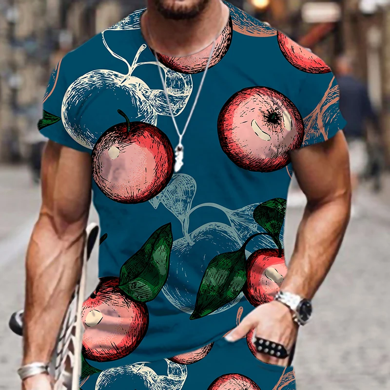 

Men's T-shirts Short Sleeve Apple Pattern Male Oversized Loose 3D Print Tees O-Neck Clothes Style Tops Harajuku Fashion Hip Hop