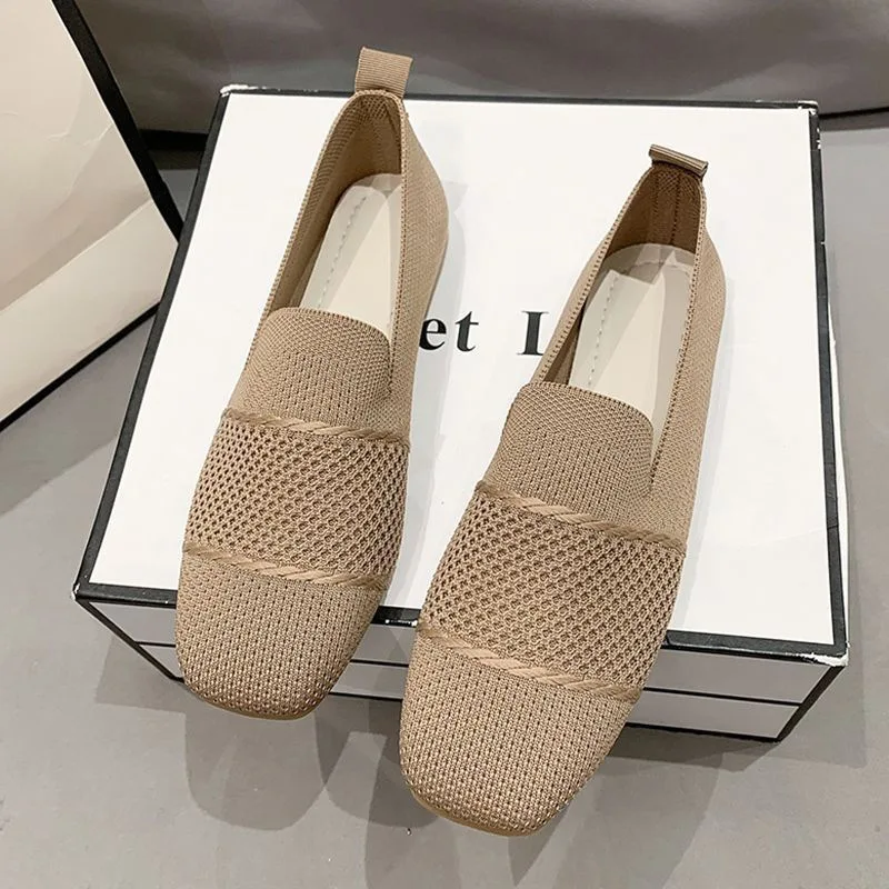 

Большие дышащие плетеные туфли Fly Knit, Новинка лета 2023, женские туфли с закрытым носком для ленивых людей, одна обувь