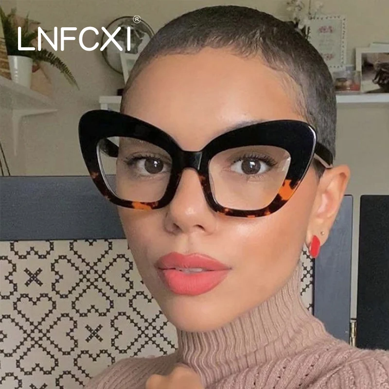 

54531 женские очки большого размера LNFCXI кошачий глаз с цветочной строчкой в большой оправе с защитой от сисветильник оправа для очков по рецеп...