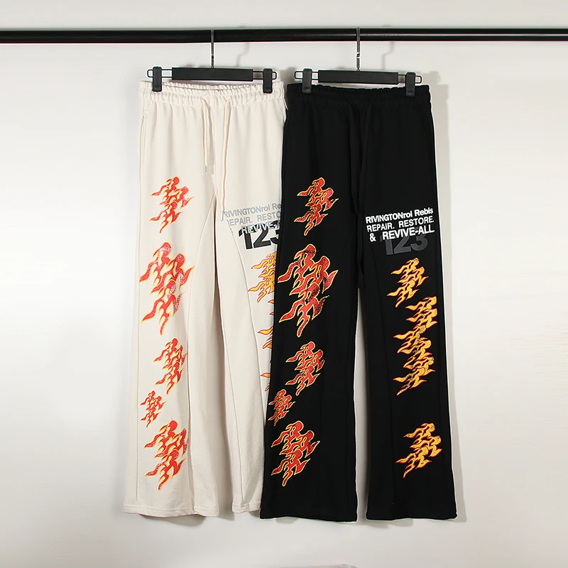 

Y2K Flame 123 Print Washed Baggy Terry Sweatpants Unisex Streetwear Loose Oversized Drawstring Trousers Men's Casual Pants