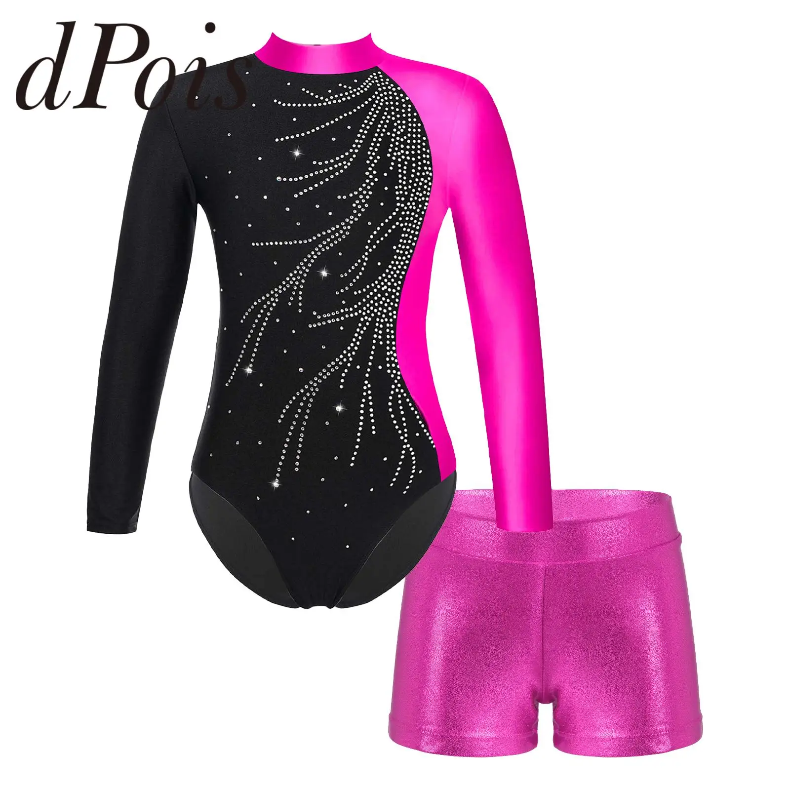 Детские гимнастические трико с длинными рукавами и шорты для девочек комплекты