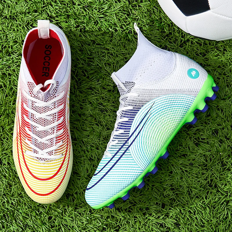 Adult Professional Soccer Shoes Non-Slip Long Spike Football Boots Young Kids High Ankle Cleats Grass Soccer Sneakers 33-46#