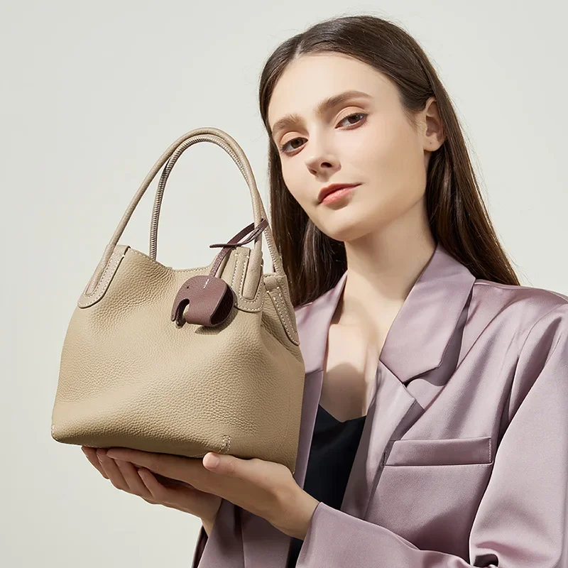 2024 модная кожаная сумка-ведро ниша первый слой из воловьей кожи винтажная