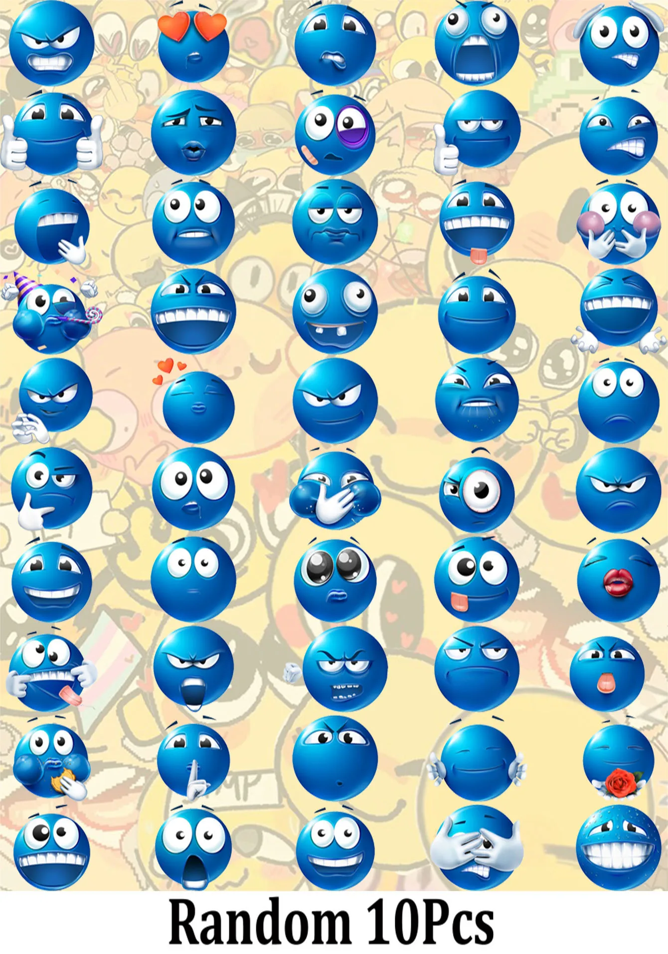 

50 шт. синие наклейки Emoji Apple, горизонтальная версия с новыми выражениями, катящиеся глаза с мини-украшением выражений