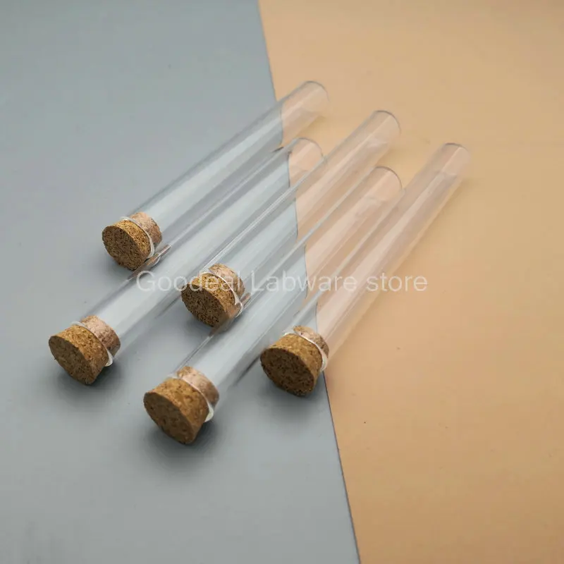 Лабораторные пробирки из стекла толщиной 13x100 мм с плоским дном и пробковыми