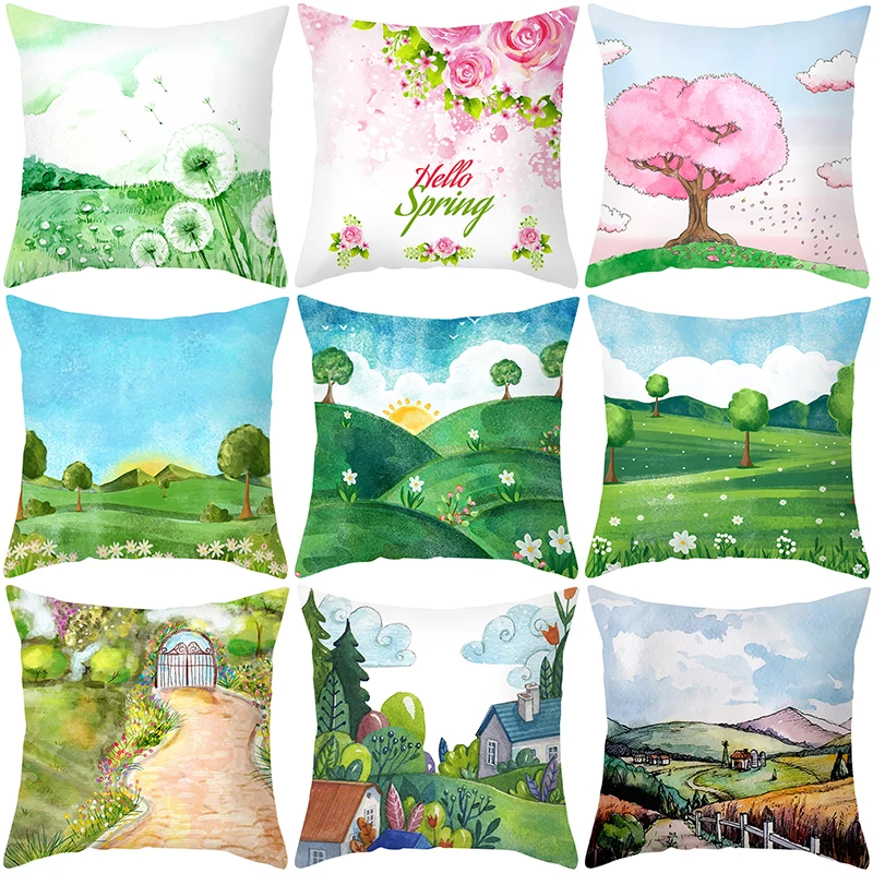 

Customizable Home Decor Sofa Cushion Cover Peach Leather Pillowcase Home Decor Pillowcase Summer Landscape Printed Pillowcase